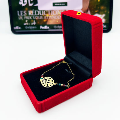 Bracelet Traditionnel en Or 18 Carats avec Motif Gravé et Perles Colorées